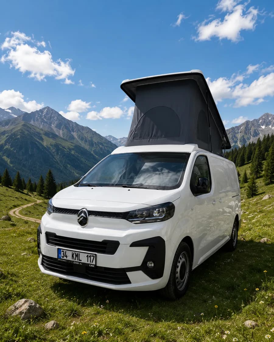 Citroën Jumpy — önden görünüm, pop-up tavan açık