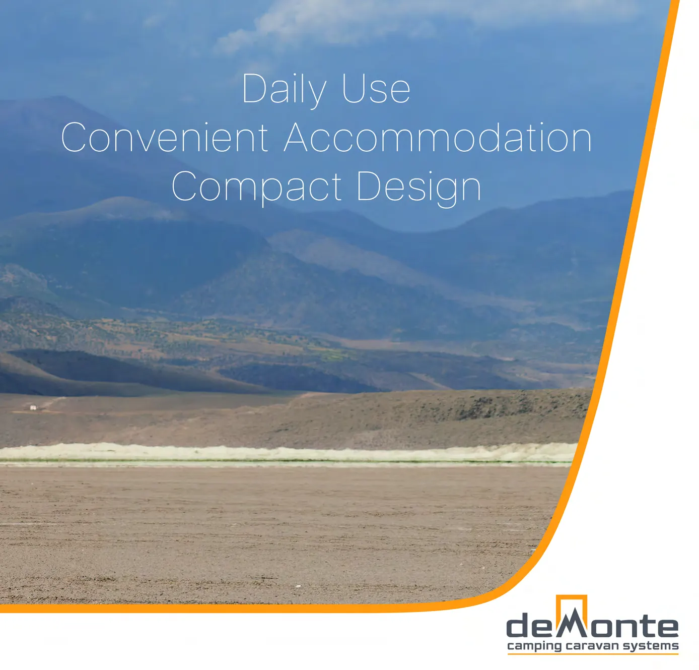 Demonte Karavan Katalog 2026, Seite 17: eine typografische Seite: „Daily Use · Convenient Accommodation · Compact Design“